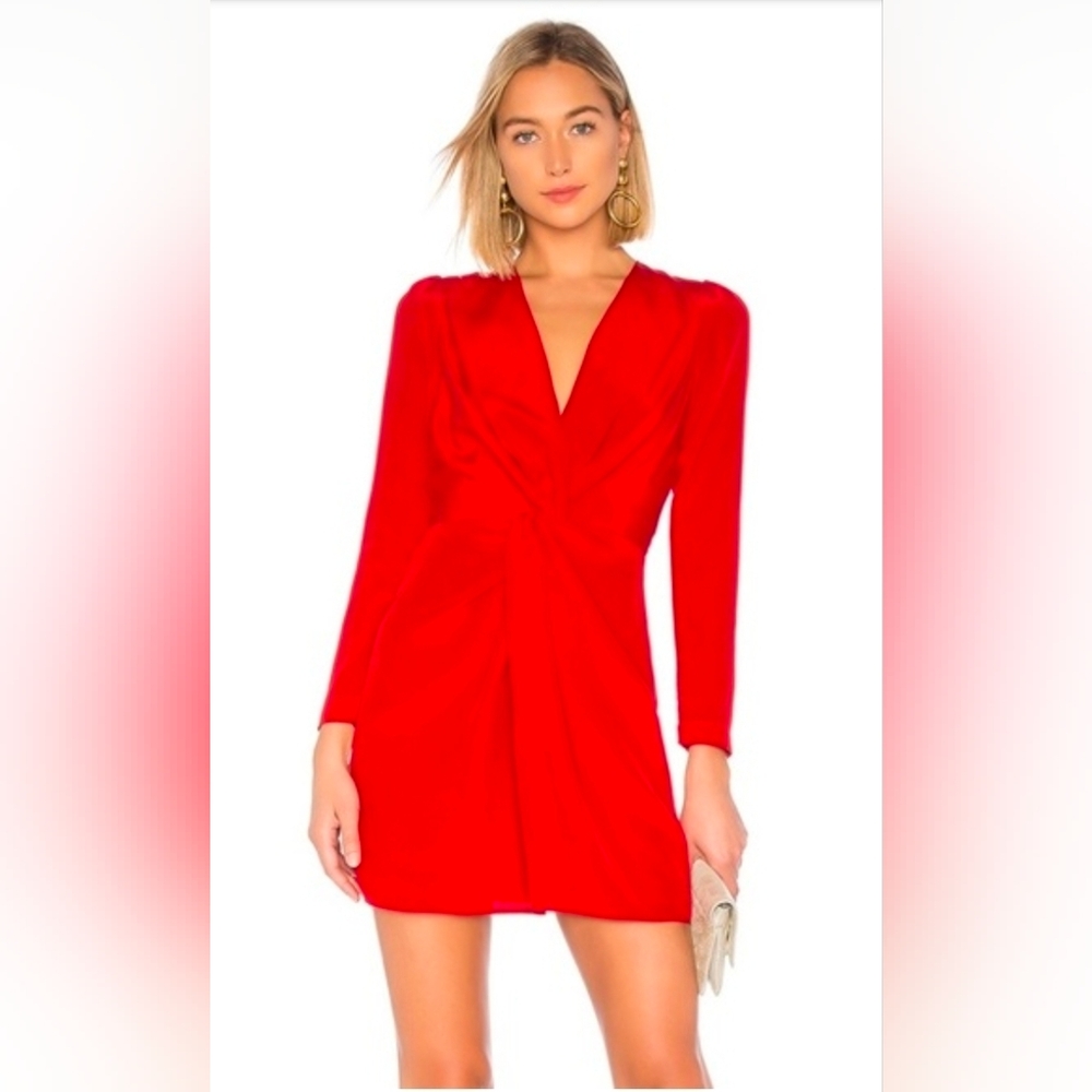 Silk Satin V-Neck Tie Front Mini Scarlet Alex Perry